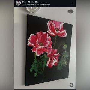 Floral Canvas Art with Red and Green Accents